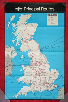 BR POSTER MAP PRINCIPAL RAIL ROUTES PASSENGER DIAGRAM DR ORIGINAL 1988