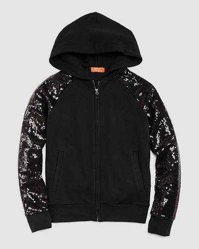 Full Zip Sequin Sleeve Logo Hoodie Size 