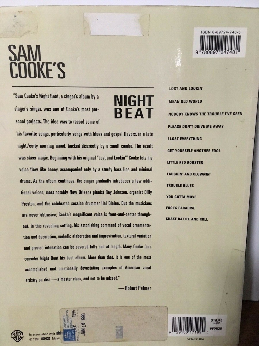 Sam Cooke - Night Beat, Sheet Music Songbook, Piano/Vocal/Chords