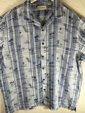 Caribbean Men's Blue  White Hawaiian Shirt XL Button Up Short Sleeve Modal Mix