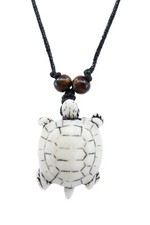 Hawaiian Turtle / Honu Necklace Resin, Black Cord - Adjustable Length - White