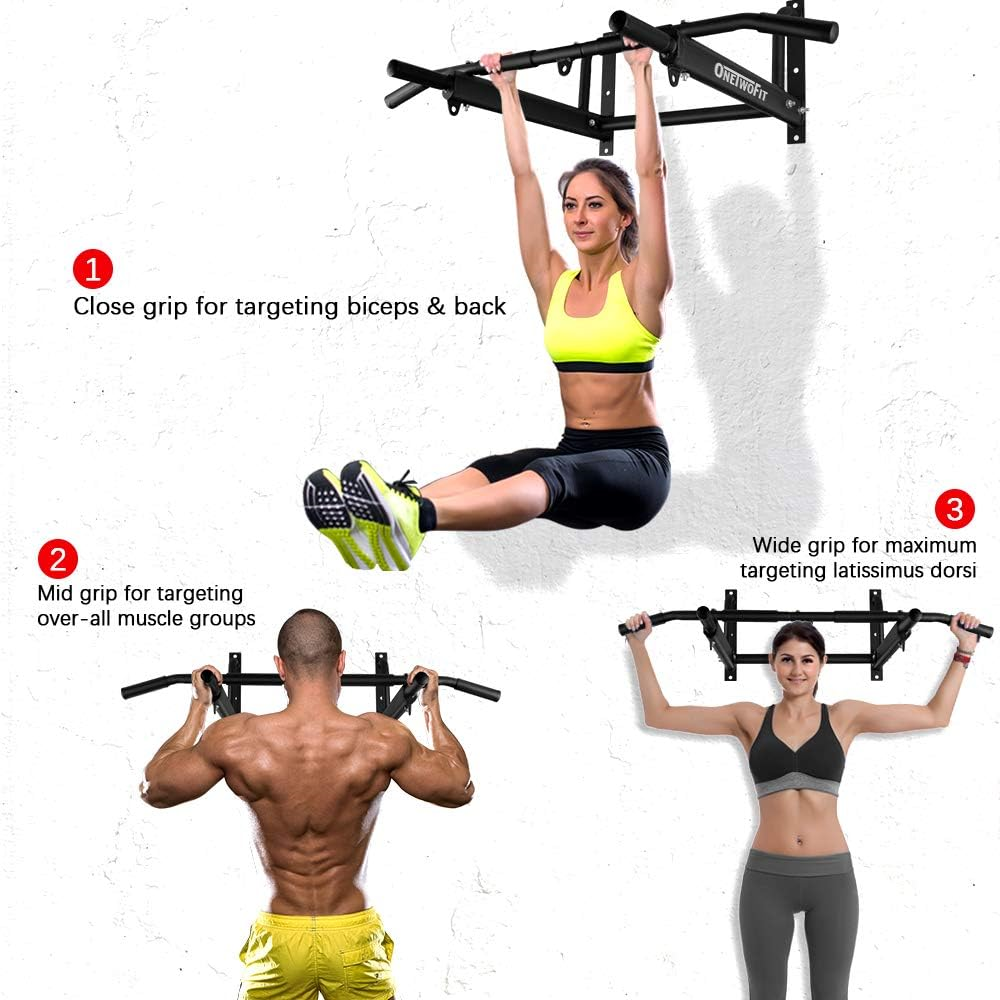 ONETWOFIT Wall Mounted Pull Up Bar with More Stable 6-Hole Design