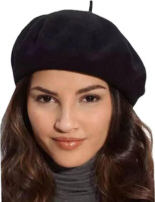 Gllutt Women Wool Beret Hat French Style Solid Color Black  display picture 1