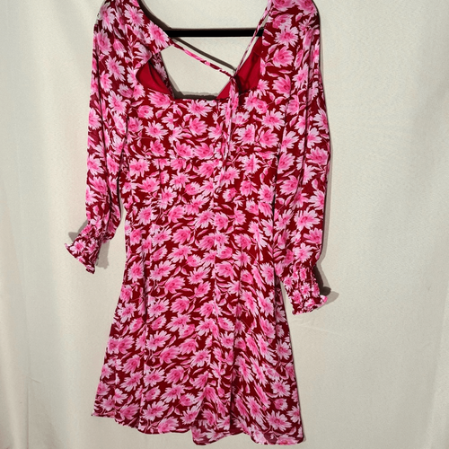 NWOT Julia Jordan Red Pink Chiffon V-Neck Long-Sleeve Dress Size 6 - Picture 9 of 14