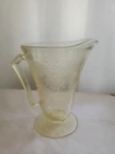 Yellow Depression Glass Footed Pitcher Hazel Atlas Florentine Poppy #2 B9