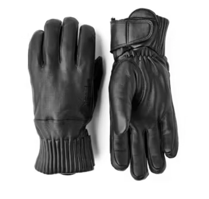 NEW Hestra Alpine Idre Wool Black Lambskin Leather 5 Finger Gloves Size 10 / XL