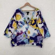Lane Bryant Sweater Cardigan Womens 26/28 Multi Floral 3/4 Sleeve Button Front
