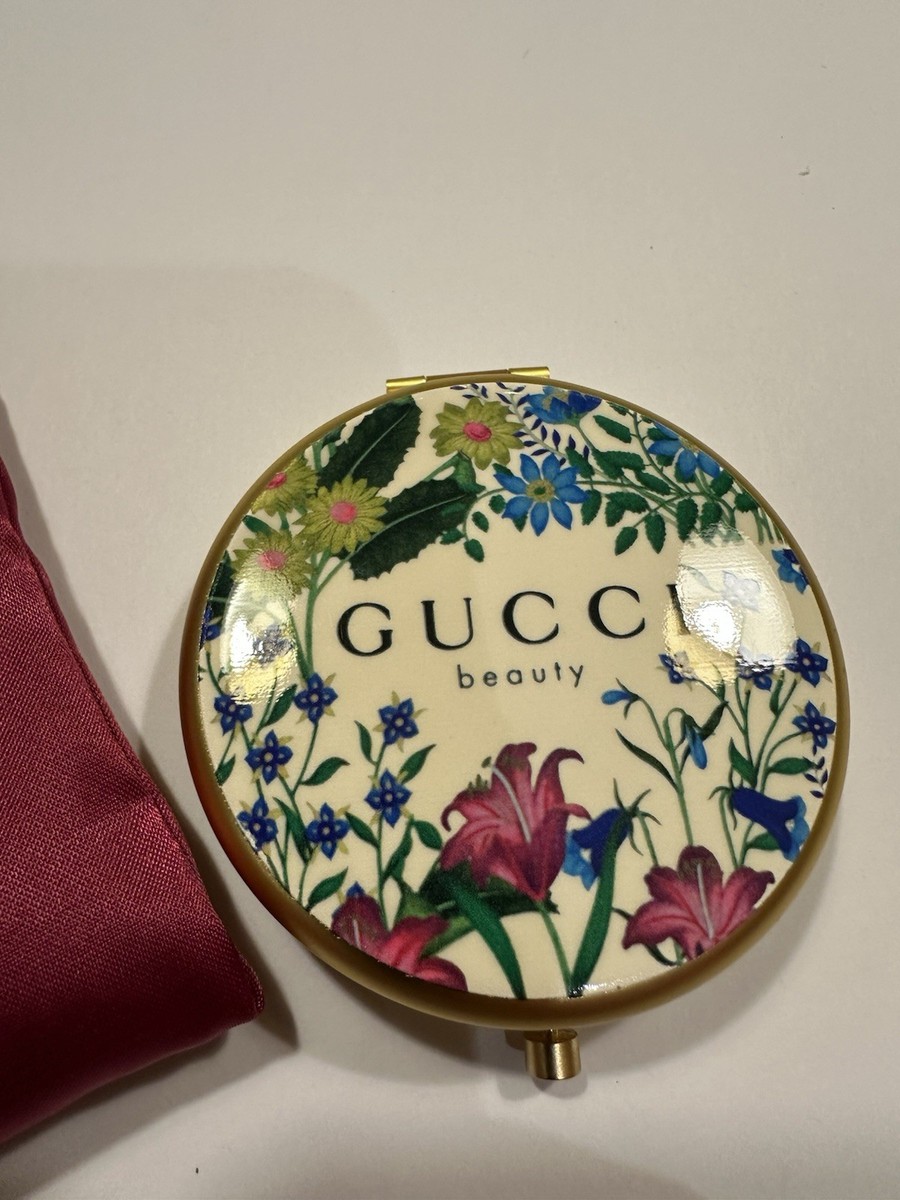 Gucci Beauty Multicolor Floral Gold Round Compact Mirror Portable