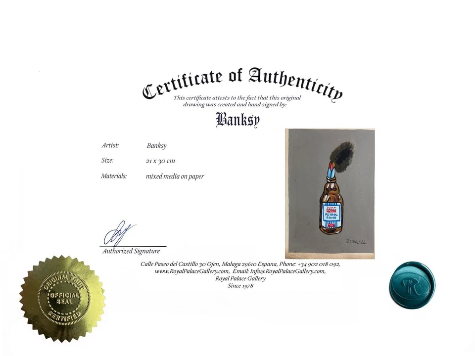 Pintura artística Banksy certificado de autenticidad dibujo original papel vintage firmado Foto 3 de 3