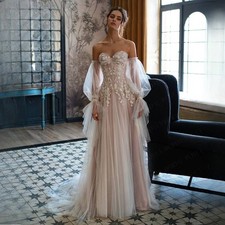 Wedding Dresses Detachable Sheer Puff Sleeves Brides Gown vestido de novia boda