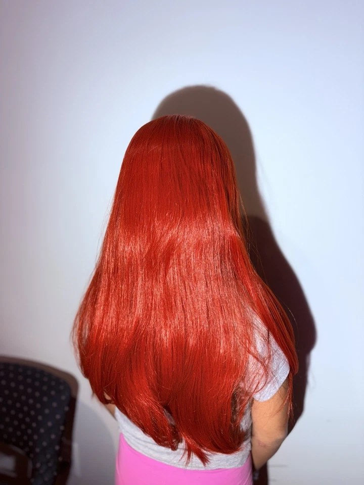 Peluca Larga de Anime Cosplay Resistente al Calor Rizada Recta Peluca Completa Ombre Rubia Roja s Foto 4 de 4