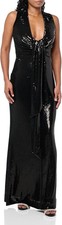 H HALSTON Women's Magdalena Gown in Sequin, 2, Black