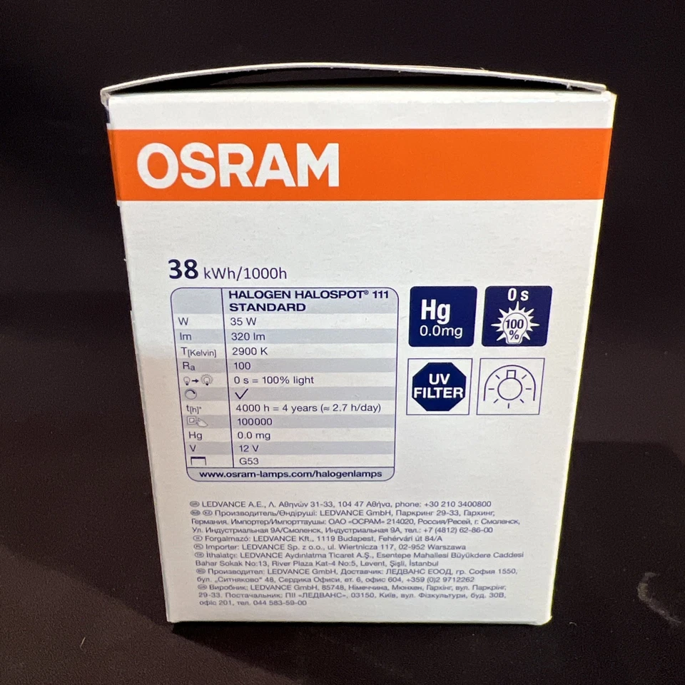 OSRAM Halospot 111 STANDARD 35 W G53 24° 320lm UV Filter 41832 FL NEU&OVP  - Bild 3 von 4