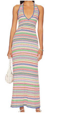 Show Me Your Mumu Maxi Dress Kate Bodycon Halter Chevron Stripes Sz L Festival