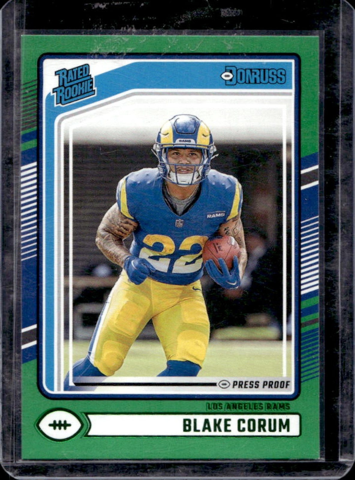 2024 Donruss Blake Corum Press Proof Green Rated Rookie #322 Rams