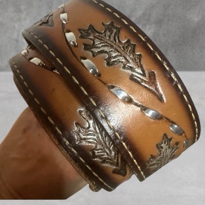 VINTAGE Tooled Leather Belt SZ 36 Leaf Design | eBay display picture 1