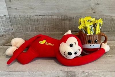 Red Monkey Plushy & Sock Monkey Mug with Banana Laffy Taffy Gift Set