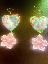 Easter Bunny Earrings Spring Flowers Hypoallergenic Wires Handcrafted OOAK
