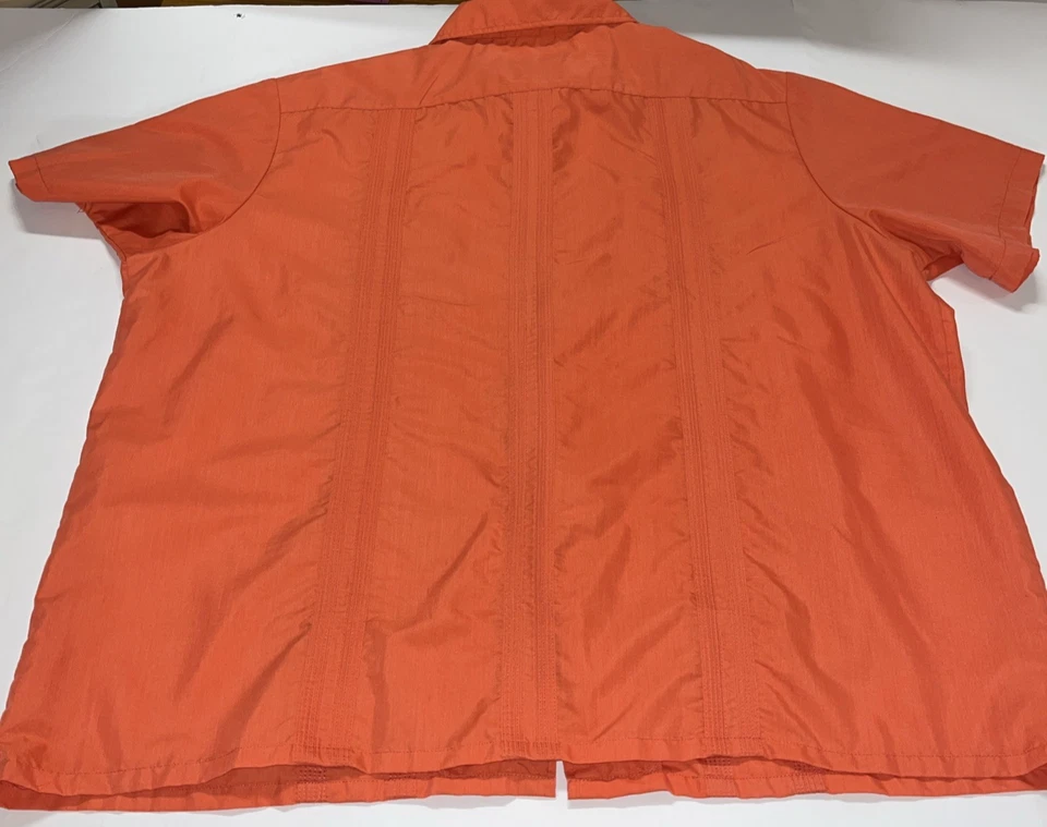 Haband Guayabera Men's Embroidered Short Sleeve Full Zip Shirt 2X XXL  Coral - Image 2 of 4