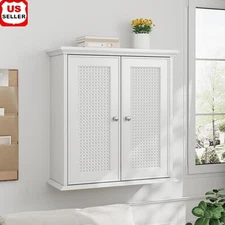Wall Mounted Bathroom Cabinet Rattan Doors Adjustable Shelves Storage Organizer