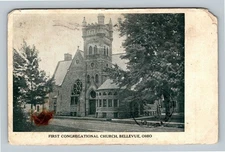 Bellevue OH, First Congregational Church, Ohio Vintage Postcard