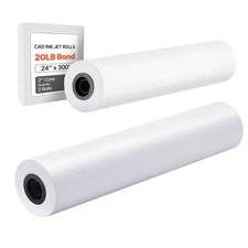 Uimoso Wide Format Plotter Paper, 2 Rolls, 24 in x 300 ft CAD Bond Paper