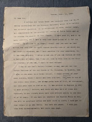 1899 Letter RICHARD CLEVELAND Family Ipswich MA 1542-1611 St. Nicholas Church