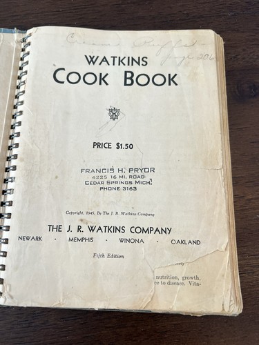 Livre de cuisine Watkins 1945 cinquième 5ème édition spirale livre de recettes vintage rare - Photo 4/8