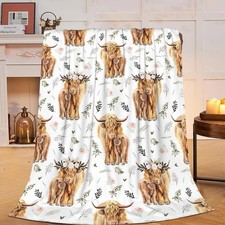 Highland Cow Print Blanket 50x60inch Farm Animal Cow Gifts Throw Blankets Sof...
