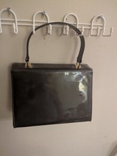 Vintage 1960s MOD BLACK Patent Vinyl Long Purse Handbag Clutch Bag  FAST SHIP  