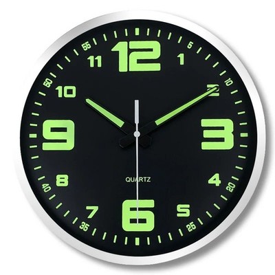8 Zoll moderne schwarze Wanduhr leise im Dunkeln leuchtende digitale Zeiger Kunststoffglas