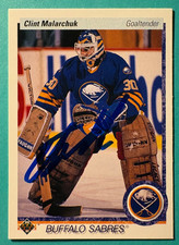 SIGNED CLINT MALARCHUK 1990-91 AUTOGRAPHED TOPPS HOCKEY CARD - SABRES