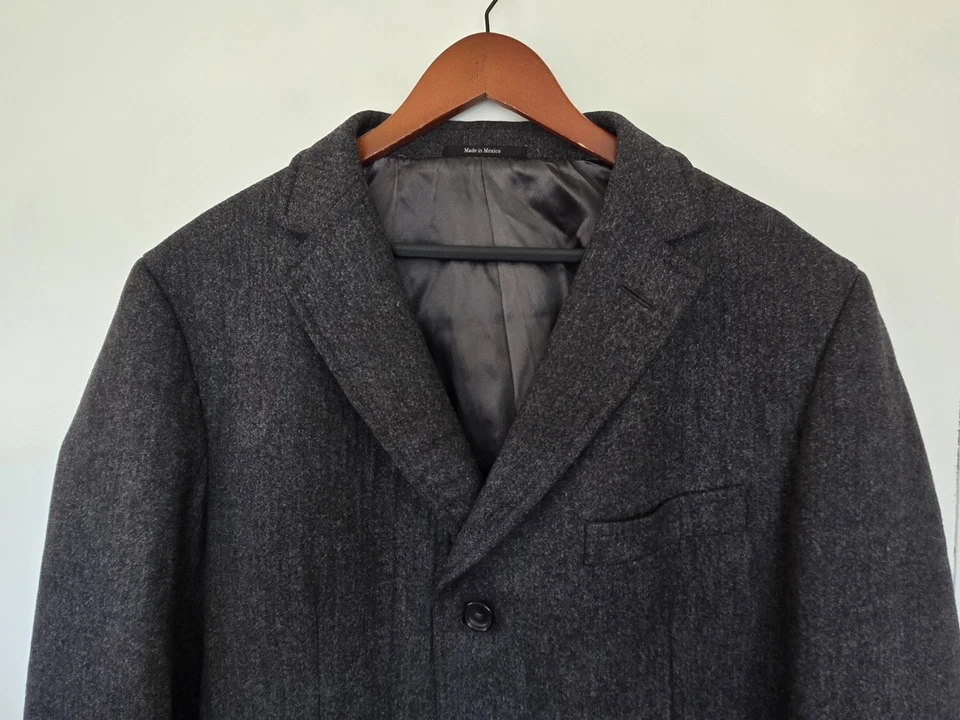 Casaco masculino Ermenegildo Zegna 56R lã angorá seda gota-8 cinza dinheiro antigo - Imagem 2 de 4