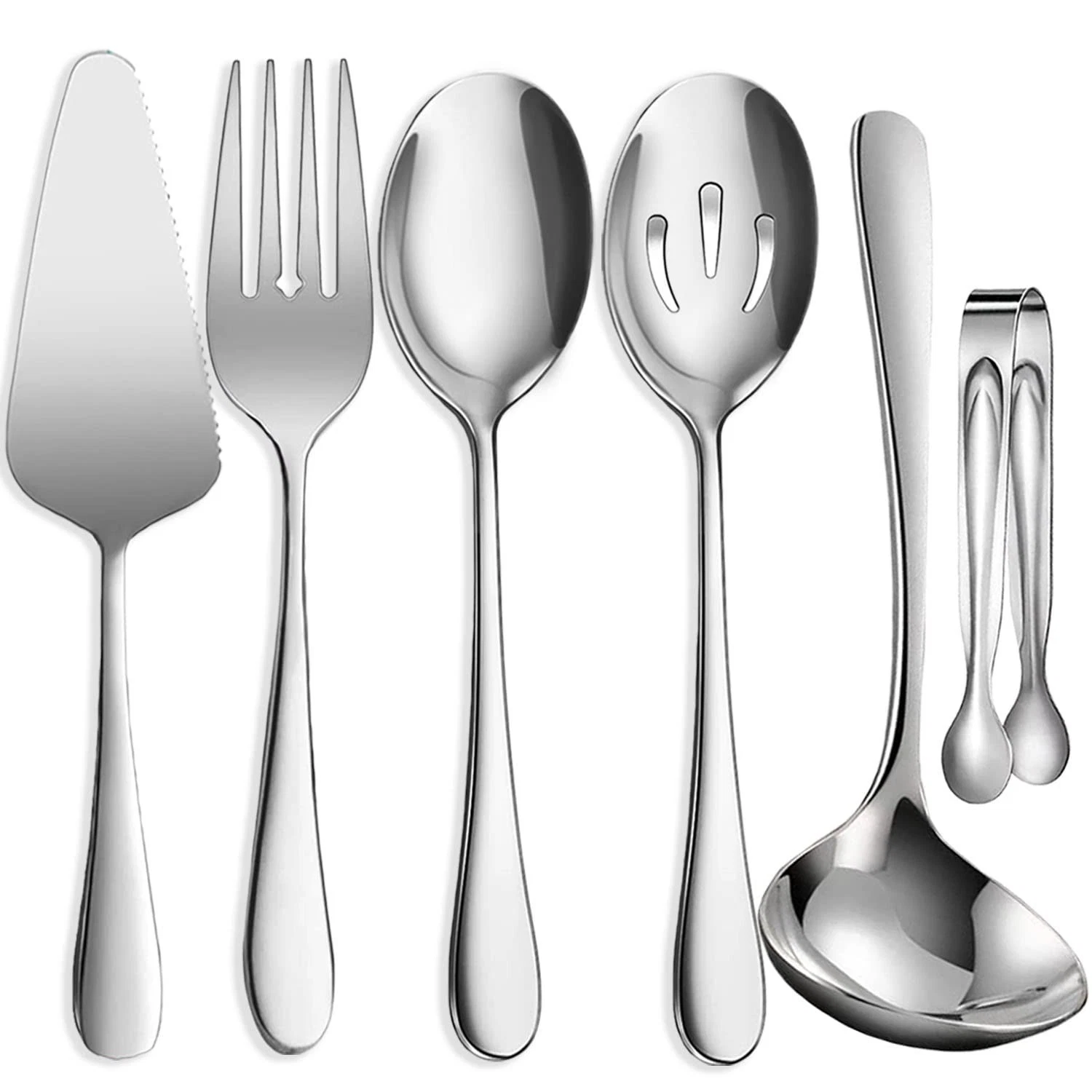 6 PCS Stainless Steel Serving Utensils, Large Serving Spoons Slotted Spoons, ...