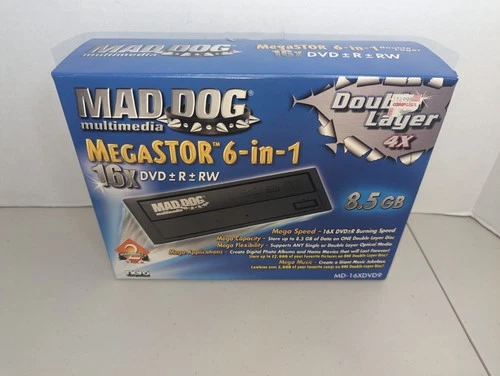 NOS Mad Dog MegaSTOR 6-In-1 DVD-RW Burner/Player MD-16XDVD9 8.5GB Sealed