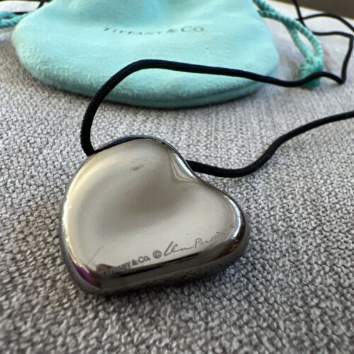 Tiffany & Co Elsa Peretti Full Heart Ruthenium Silk Cord Necklace - Picture 2 of 10