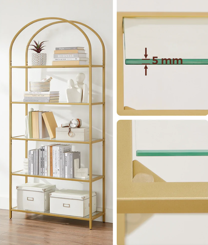 Gold Display Glass Storage Large Bookcase Vintage Metal Tall