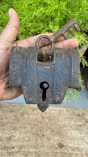 Olden Vintage Rare Rustic Collectible Iron Hand Forged Lock With Key Door Lock