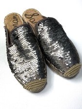 Sam Edelman Kerry Sequin Espadrilles Shoes Slip On Silver Gray Sz 6.5 /36.5