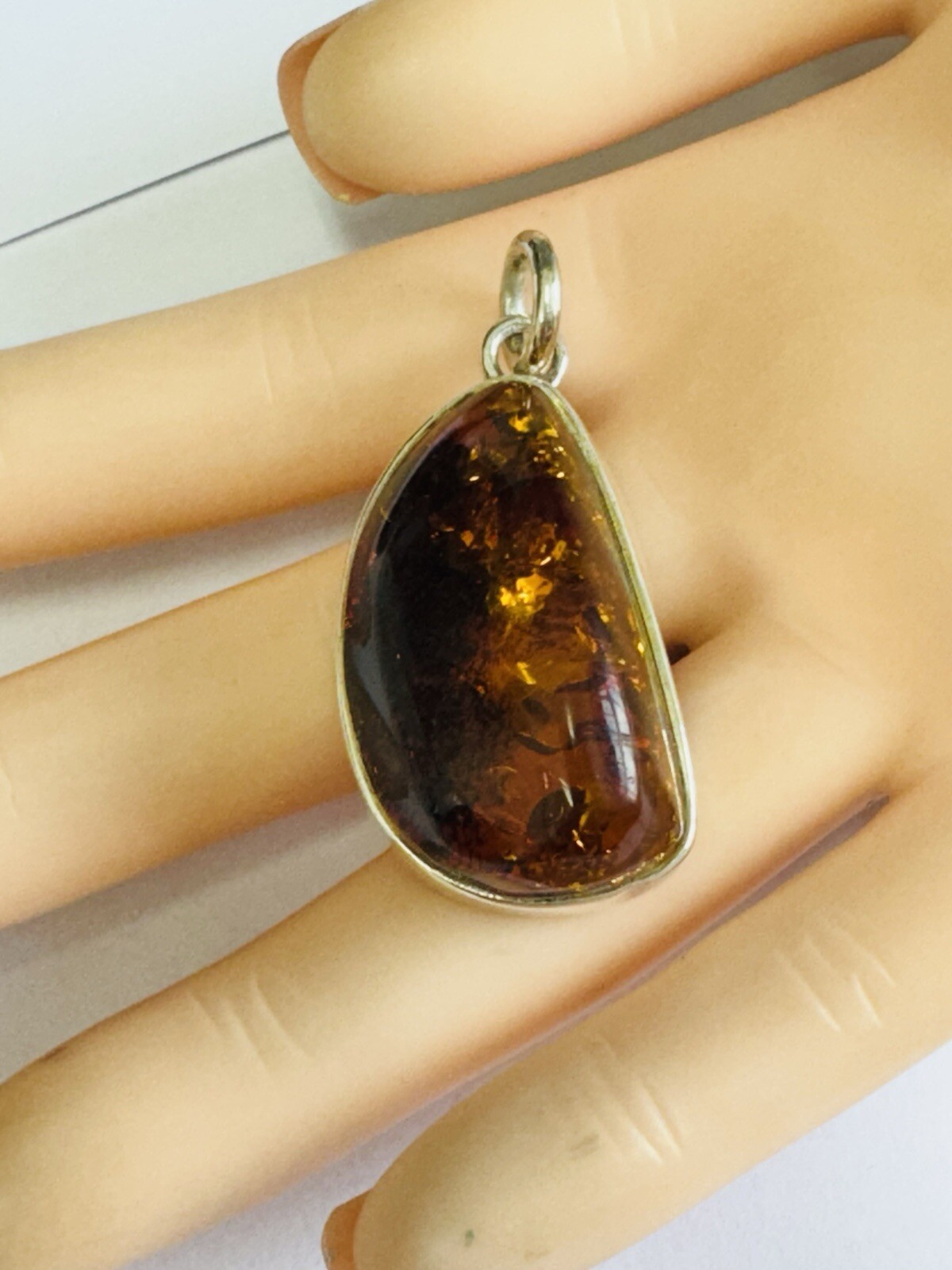 SOLID STERLING SILVER LARGE IRREGULAR SHAPE AMBER… - image 13