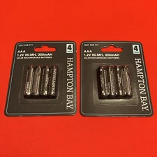 2- 4 Pack Hampton Bay Ni-MH Solar Rechargeable Batteries AAA / 1.2V 350mAH (8)