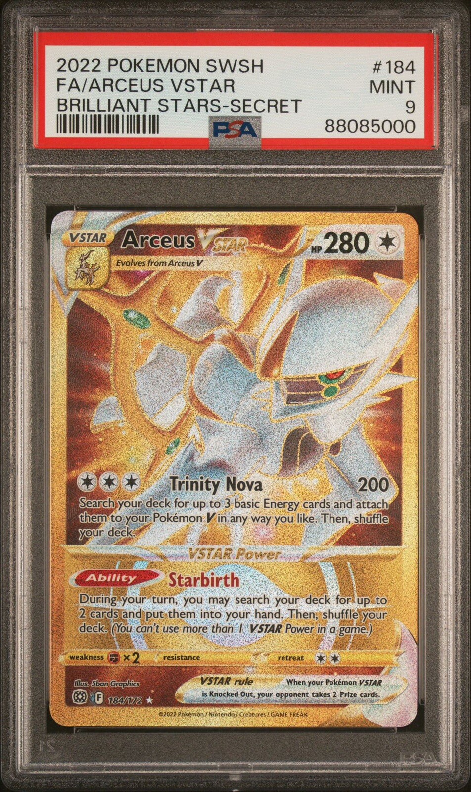 2022 Pokemon Swish Brilliant Stars Secret #184 Arceus Vstar Mint PSA 9