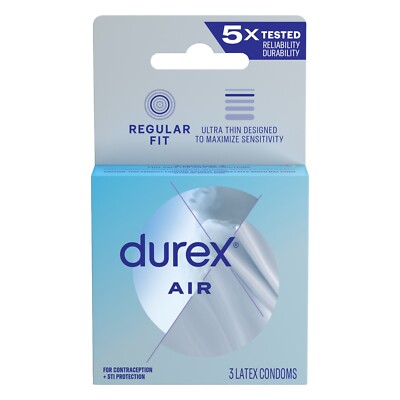 +gift NEW 3pk Durex Air Condoms Ultra Thin Transparent Natural Rubber Latex 2026