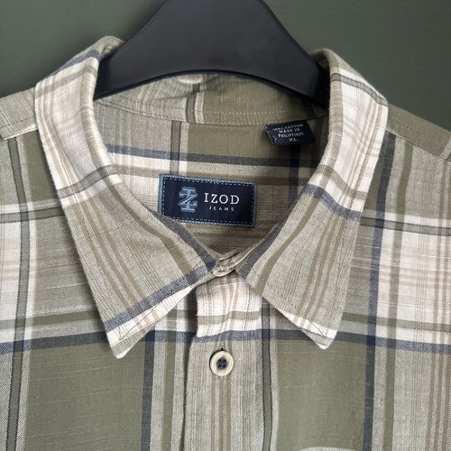 Men’s Izod Shirt Size XL, Green, Blue, White & Beige Check Short Sleeved - Picture 4 of 11