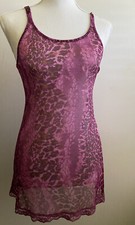 Victoria  s Secret Leopard Print Lace Slit Stretch Pink /Purple Slip Lingerie XS