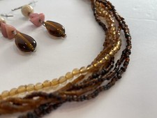 16   Multi Strand Brown Glass Beaded Necklace and Earring Set