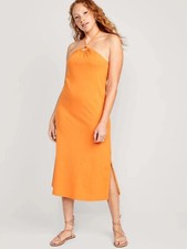 Old Navy Women's Medium ~ Slub Knit Halter Midi Shift  Dress $40 Wild Papaya NWT