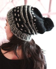 POM-POM Men's Women's Baggy Knit Beanie Oversize Slouchy Hat Ski Cap Stripes 122