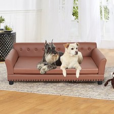 XL Large Wood Frame Dog Sofa Bed Pet Elevated Raised Bed Sofa Removable Foam Pad