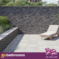 Splitface Porcelain Black Kitchen Bathroom Outdoor Wall Tile 80x442mm Box